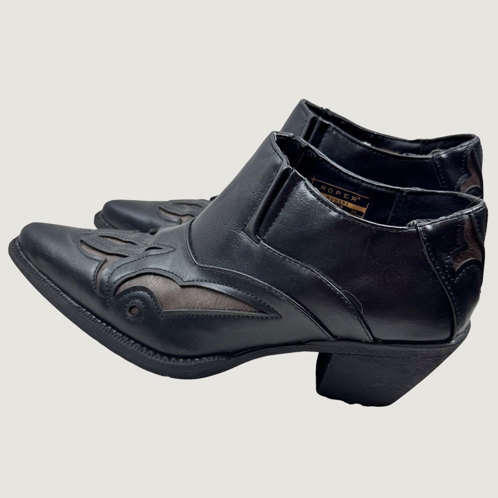 Roper Sarah Western Ankle Boots Womens 6 Black Cutout Pointed Toe Cowgirl Rodeo